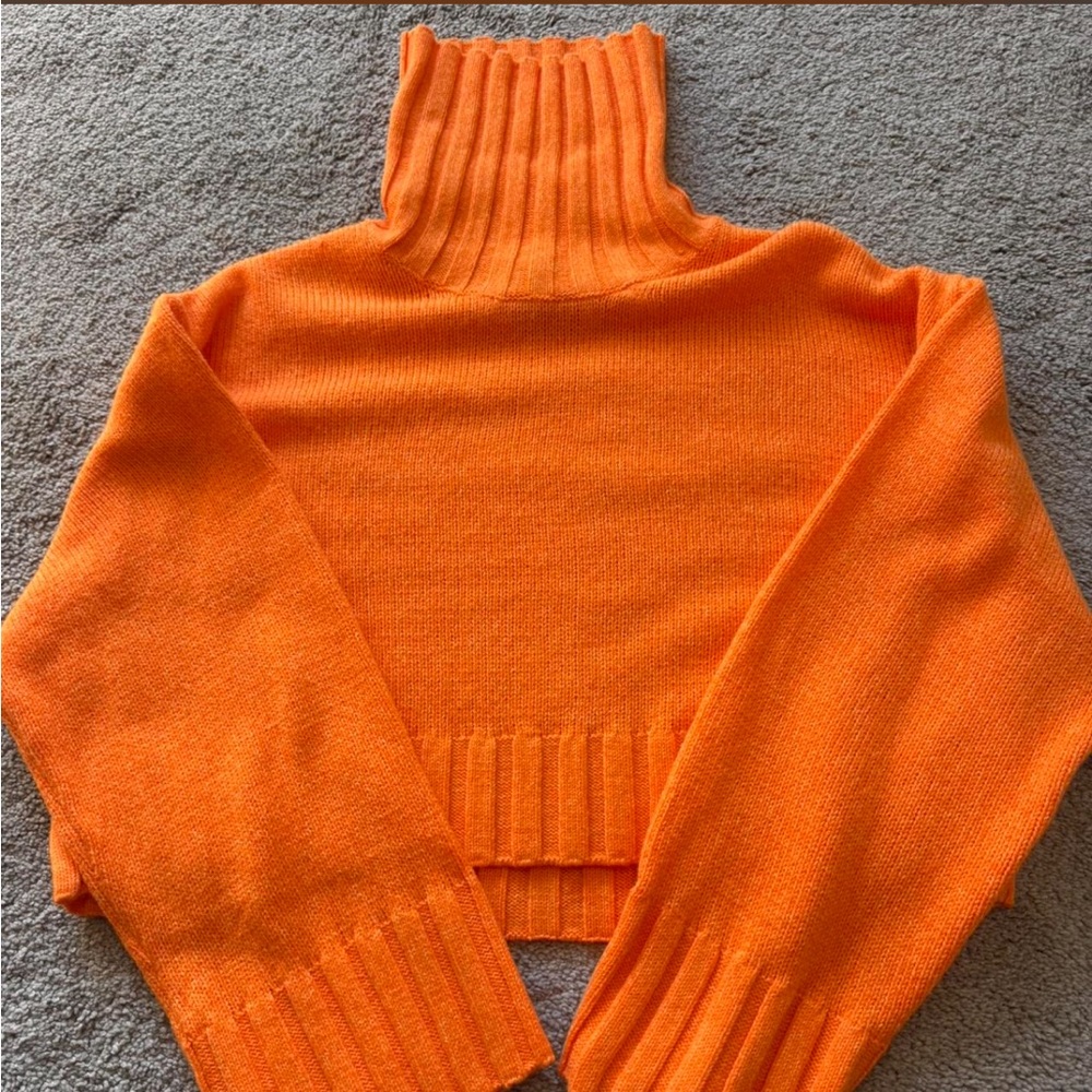 H&M Bright Orange Ribbed Turtleneck Sweater